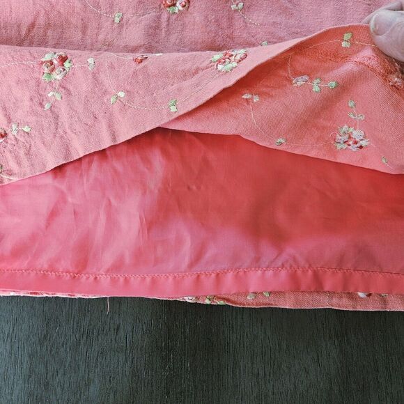 Vintage Floral Embroidered Pink Linen Blend Shift Dress Size 14 Romantic Lined - Picture 8 of 10